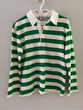 GREY LAB Green & White Striped Rugby Long Sleeve Shirt Size XS Preppy Coastal